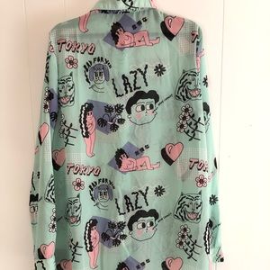 Lazy Oaf Tops - Lazy Oaf Bukimi Go Go Tokyo Oversized Shirt Dress Lazy Oaf Tops - Lazy Oaf Bukimi Go Go Tokyo Oversized Shirt Dress